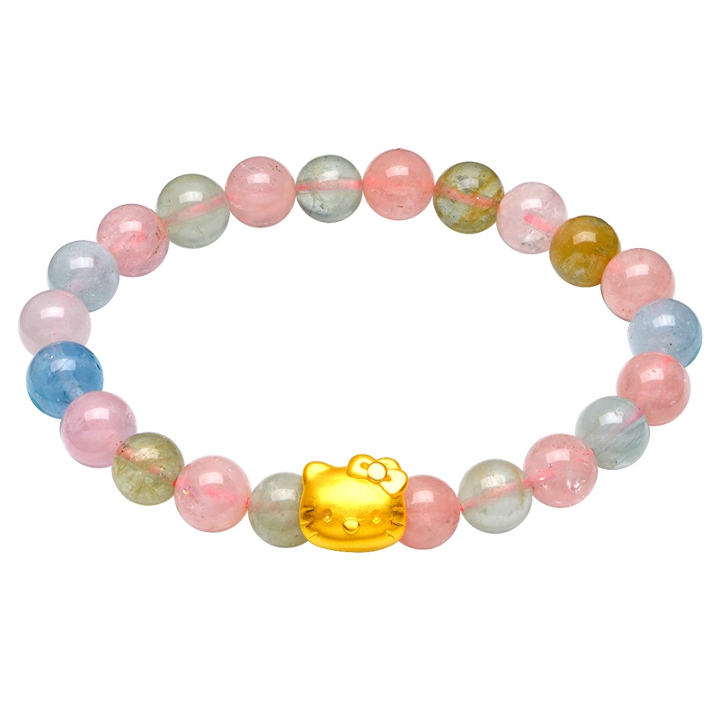 蒂蔻 时尚甜美KT猫黄金手链女士款可爱足金多彩摩根石手串硬金饰品自戴生日礼物