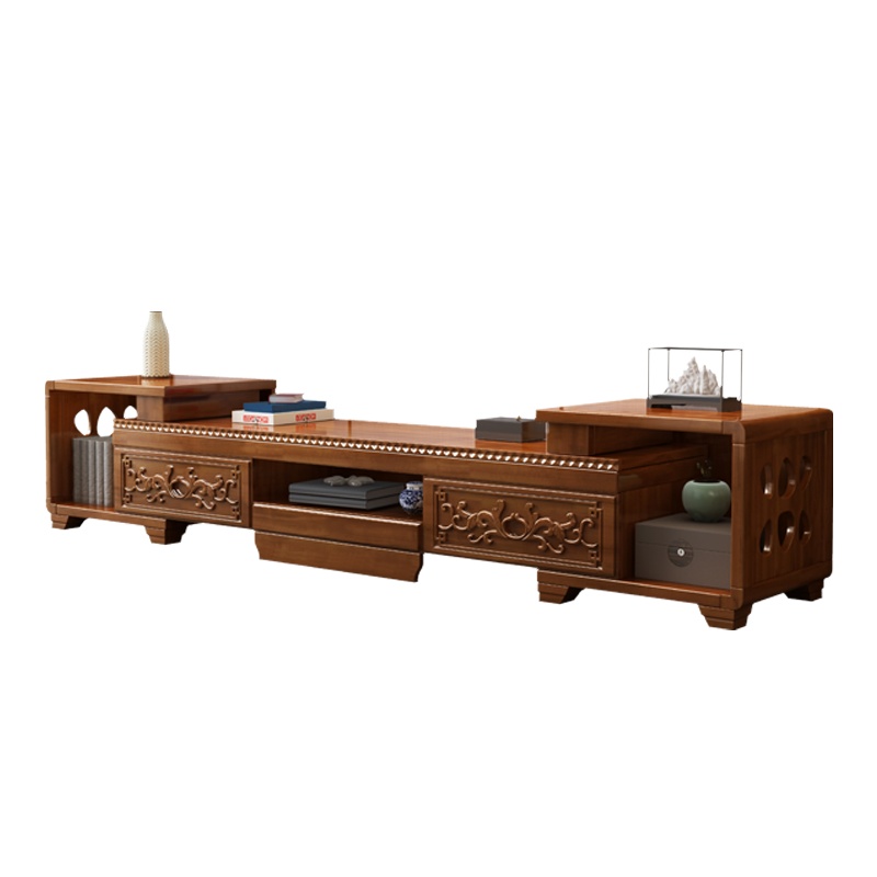 月影梳桐香樟木电视柜实木伸缩地柜中式雕花储物柜新中式简约客厅影视柜