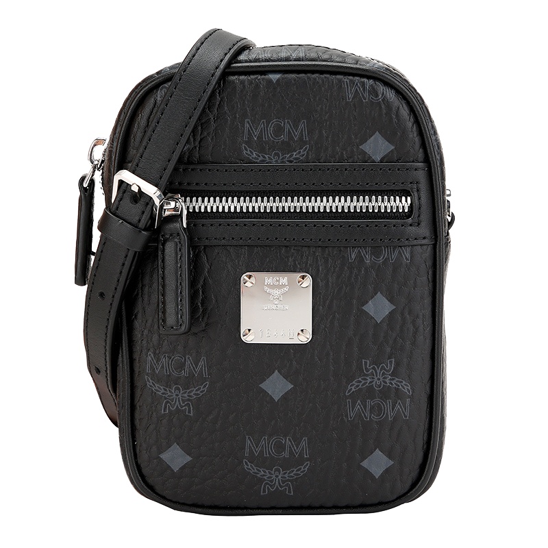 MCM 男女中性新款黑色人造革超迷你腰包单肩斜挎包两用包礼物情侣包 MMRAAKC17QH001礼物