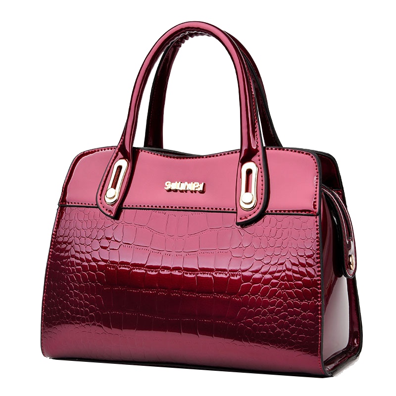 斯妮拉2023夏季简约新款时尚青中年 时尚斜挎单肩手提包漆皮女包包亮皮压花鳄鱼纹单肩包斜挎女包