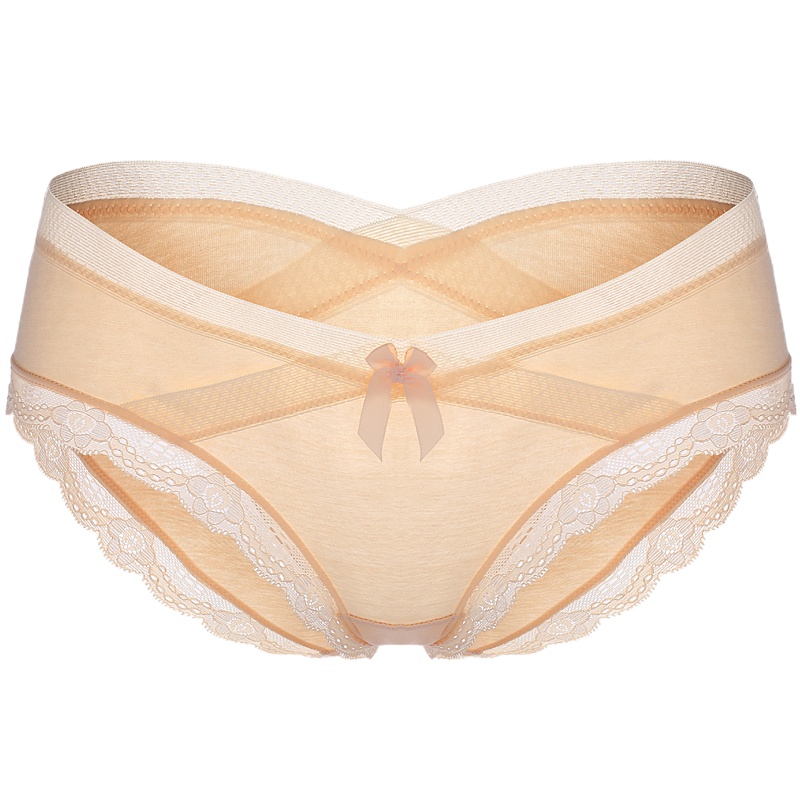浪莎langsha女士纯棉内裤女4条中低腰裤衩性感蕾丝无痕三角短裤裤头