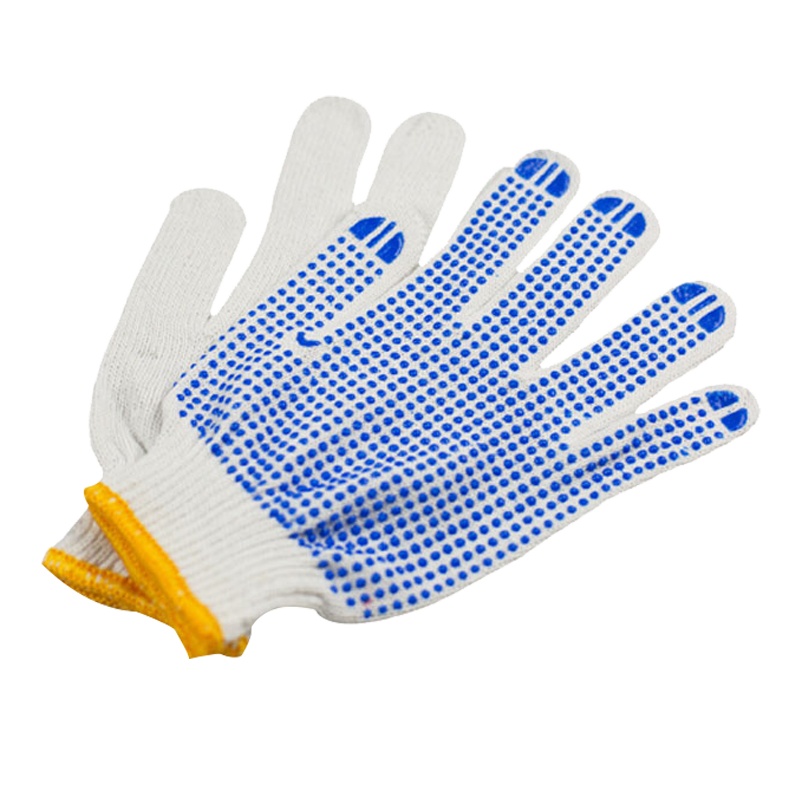 冰禹 SNll-107 劳保手套加厚耐磨 (12双)涂胶手套防滑点塑手套 工地工作劳防手套滴塑棉线手套 蓝色 12双