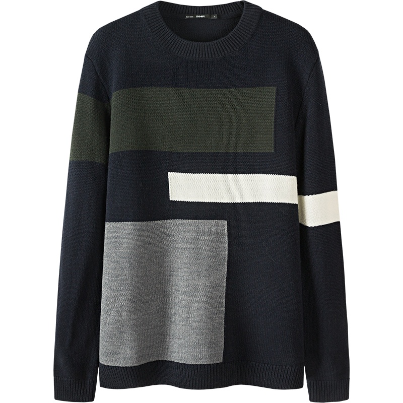 森马叠穿毛衣男日系涂鸦毛衫冬季2019套头圆领设计潮流针织衫