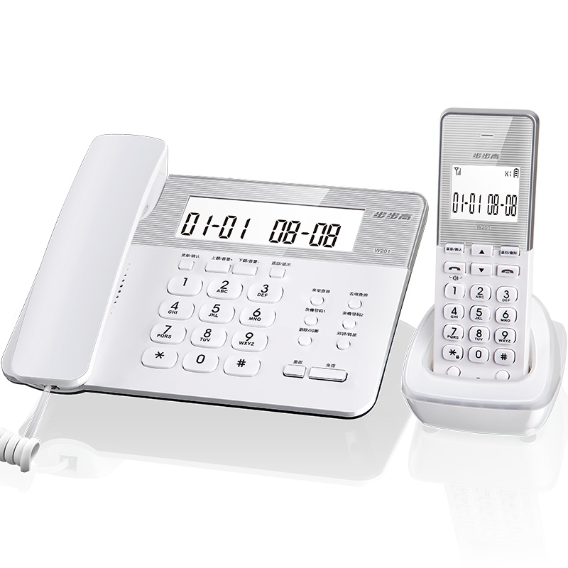 步步高(BBK) W201 数字无绳固定电话机 家用办公无线座机子母机 双免提 一键存拨 三方通话(晶莹白)