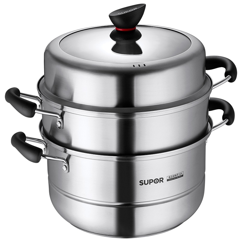 苏泊尔(SUPOR)蒸锅 304不锈钢26cm三层蒸锅蒸笼 小红圈双层复底电磁炉燃气煤气灶通用锅 EZ26TS01