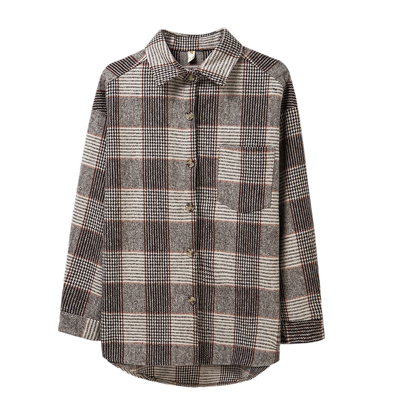 恒源祥女士衬衫2020秋款格子衬衫女长袖外套衬衣女上衣打底衫