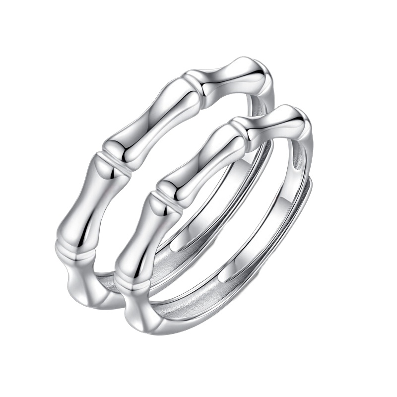 BF璀尚珠宝 青梅竹马 情侣对戒男女银戒指S925银竹节开口戒指 BFZJ0003