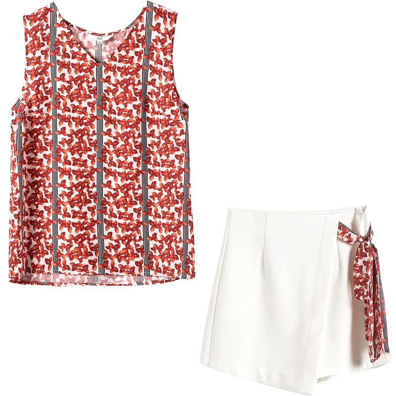 OSA欧莎雪纺短裤套装女2019新款夏气质减龄显瘦休闲两件套轻熟风