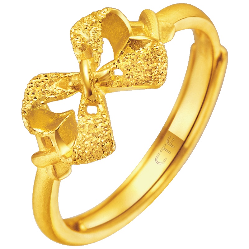 周大福（CHOWTAIFOOK)公主梦蝴蝶结足金黄金戒指女款(工费:58计价)F1286