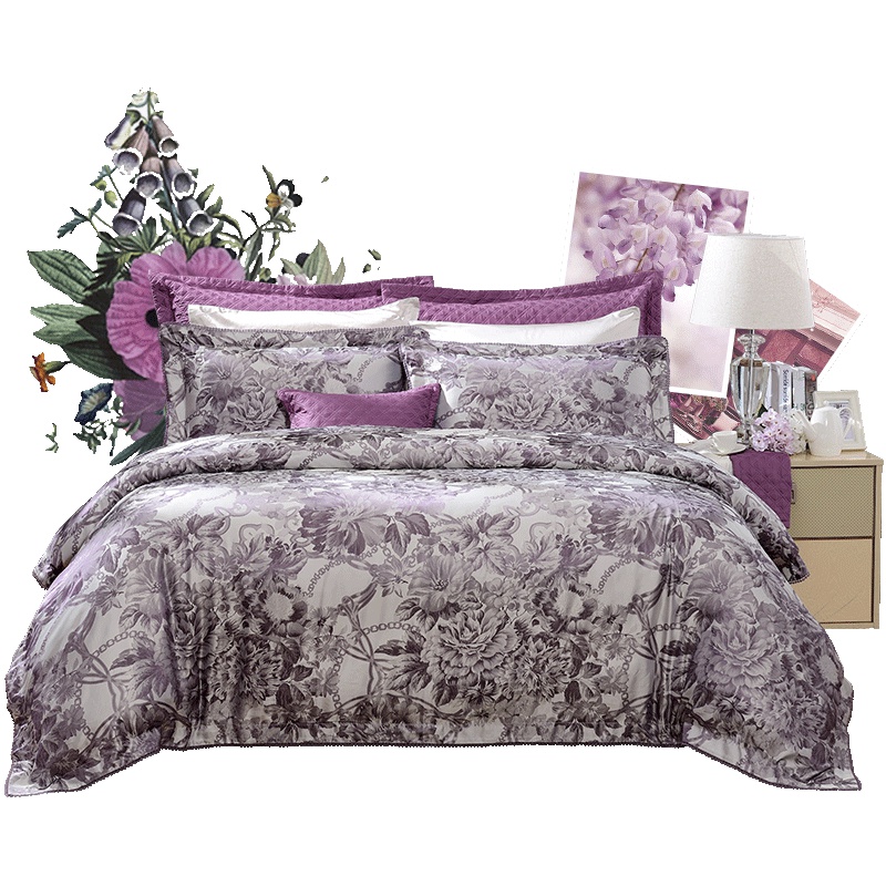 富安娜(FUANNA)家纺提花四件套1.5米全棉纯棉1.8米双人床单被套北欧风高级床上用品莫佳娜