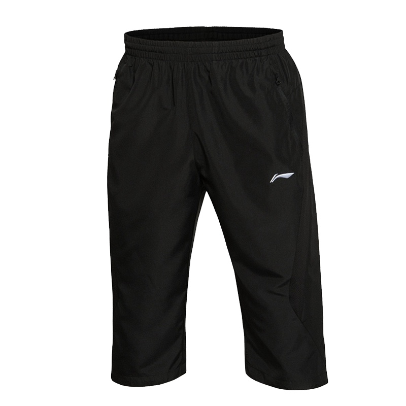 李宁男士7分裤训练裤直筒梭织夏季透气排汗休闲运动裤AKQL019