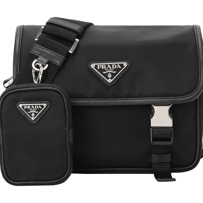 预订 PRADA 普拉达 Nylon 邮差包 单肩包 斜挎包三角LOGO标尼龙2VD034 WOO银扣