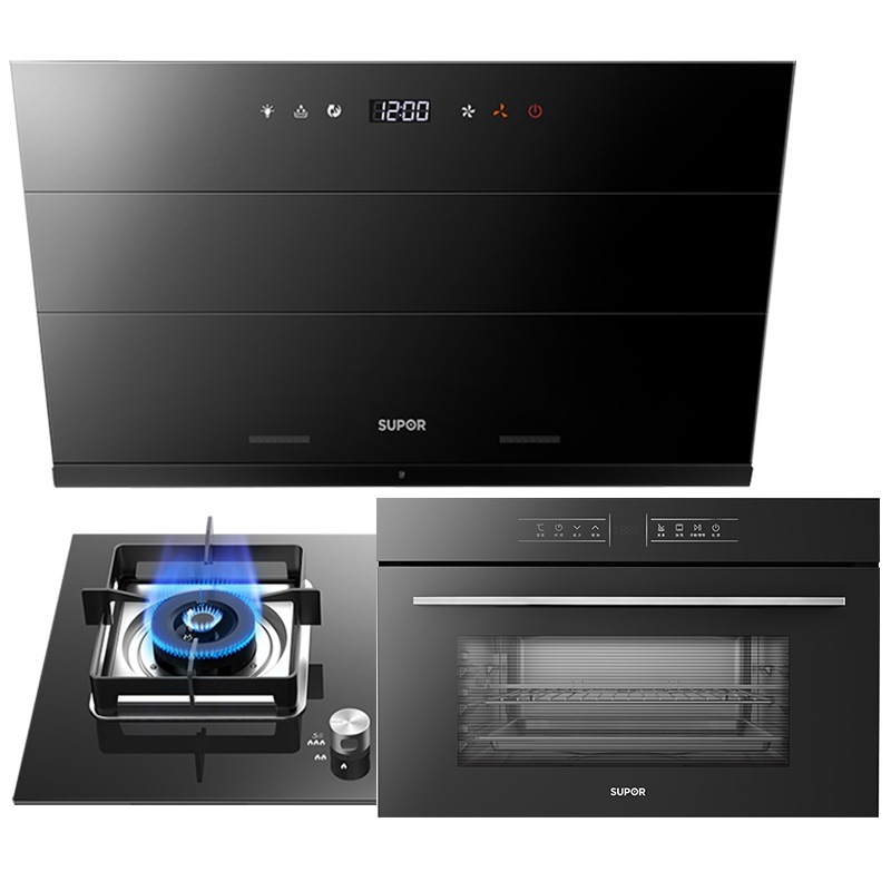 苏泊尔(SUPOR)J613S+P10抽吸油烟机燃气灶蒸烤一体机烟灶套餐套装触控式自动清洗20立方(液化气)