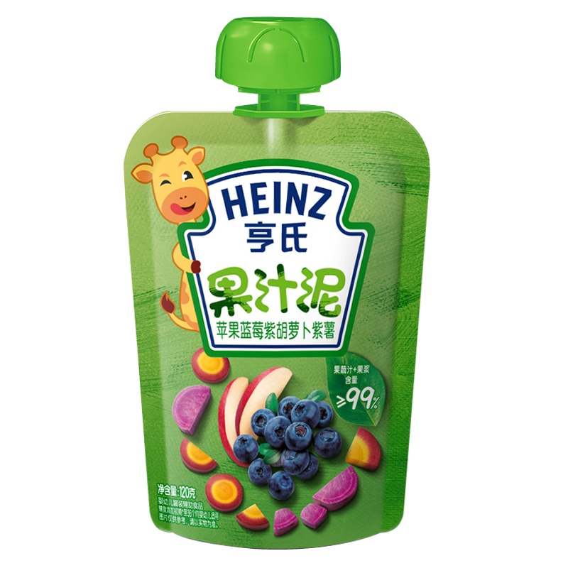 亨氏(Heinz)乐维滋蔬乐2+2果汁泥果泥苹果蓝莓紫胡萝卜紫薯120g果泥婴儿果泥吸吸乐 宝宝水果泥辅食宝宝营养零食