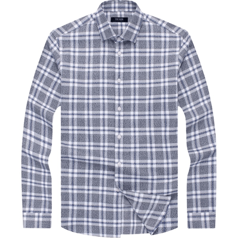 Youngor/雅戈尔男士长袖衬衫秋冬季新款商务休闲修身绒面柔软格子衬衣958HFY