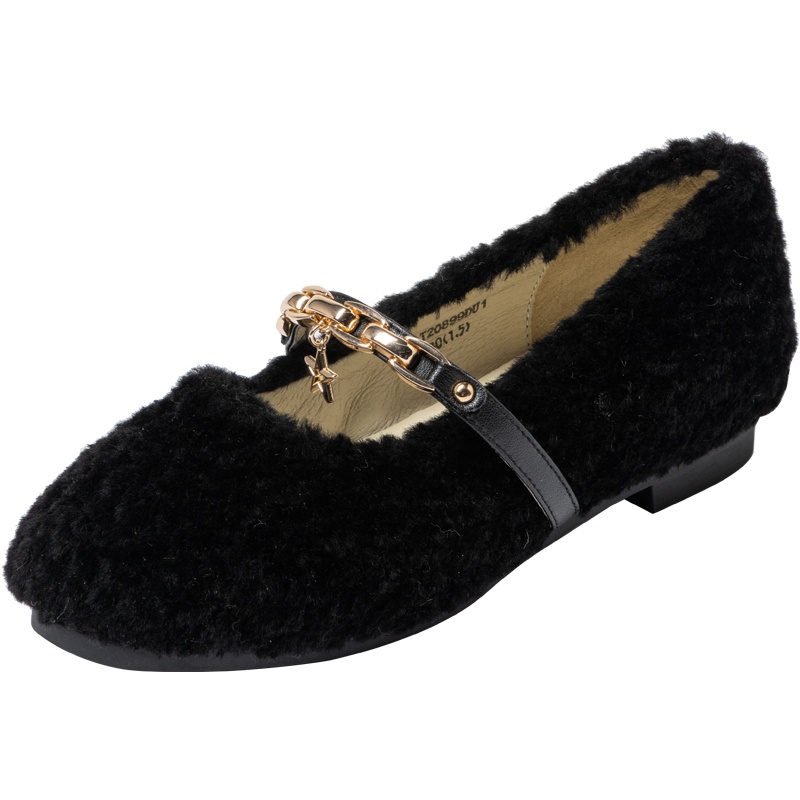 百田森2020秋冬新款真羊毛浅口鞋平底舒软豆豆鞋女加绒毛毛鞋甜美