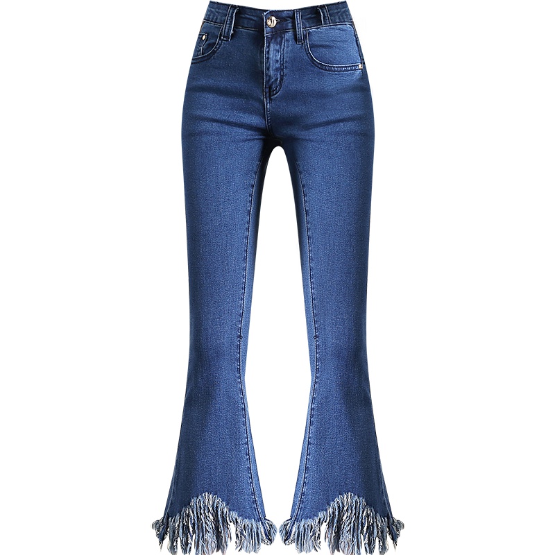 娅丽达女裤微喇叭牛仔裤女2019夏季新款毛边显瘦九分薄款时尚裤子WI2126A