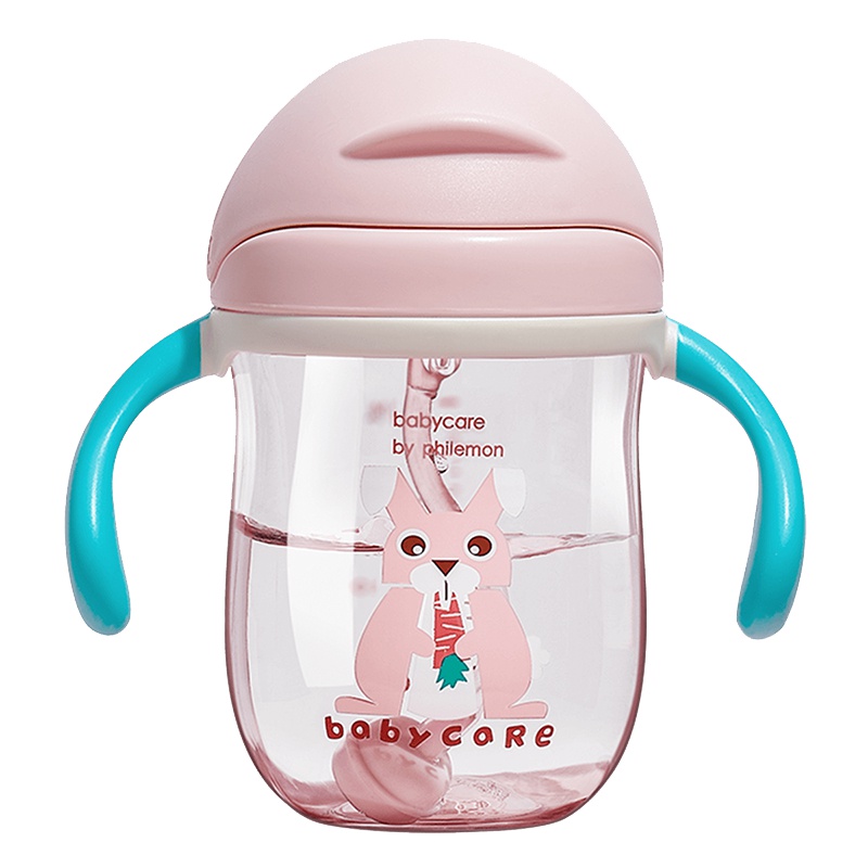 babycare婴儿学饮杯 幼儿园宝宝防摔防呛带手柄重力球儿童吸管水杯 维尔粉-240ml