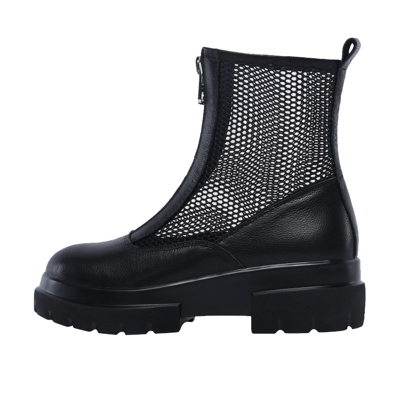 格瑞迪欧夏隐形内增高8CM 牛皮凉鞋前拉链拼接网面镂空透气百搭短筒凉靴女A16