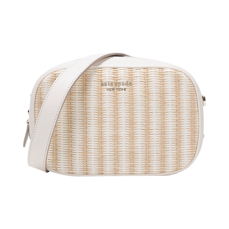 凯特·丝蓓 Kate Spade 女士稻草/皮革astrid草编单肩斜挎包相机包羊皮纸中号PXR00479