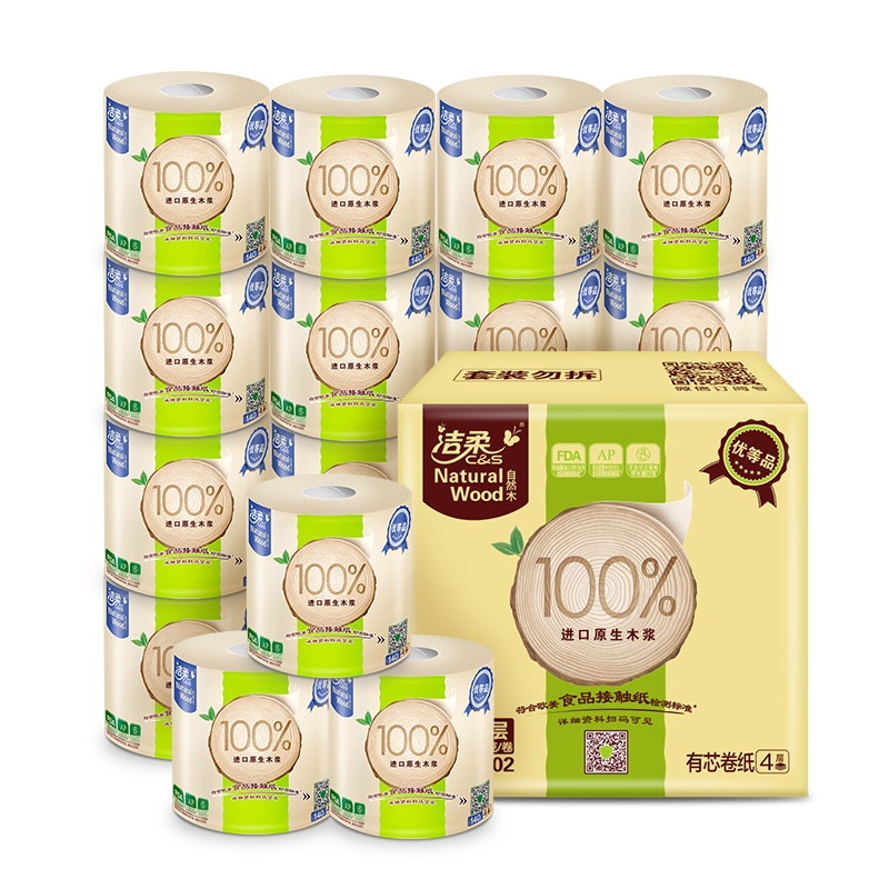 洁柔 卷纸 自然木系列 四层140克*27卷 有芯卷筒 卫生纸