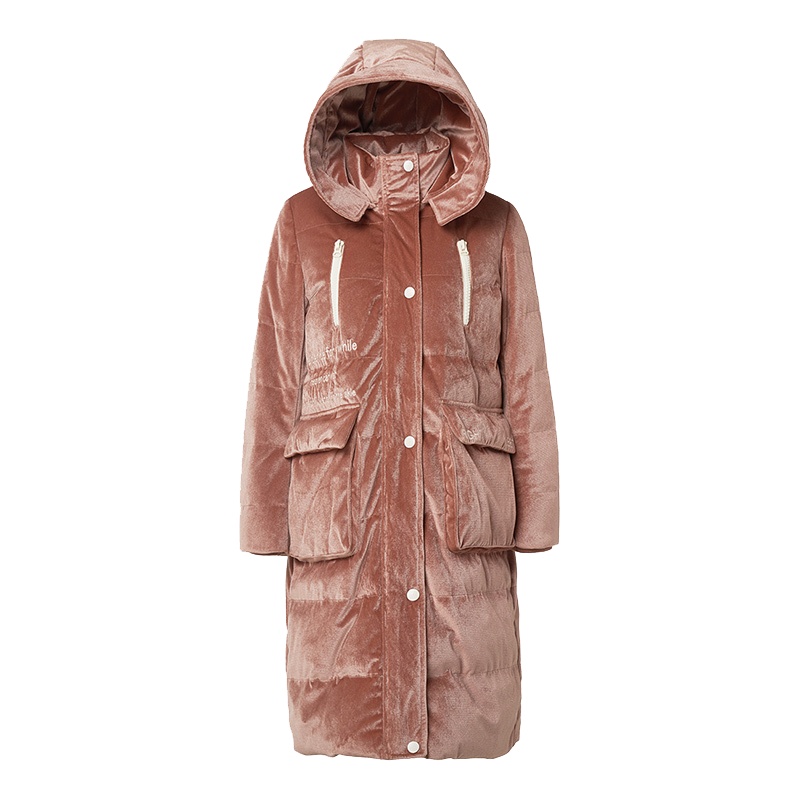 千仞岗新款韩版时尚灯芯绒羽绒服女加厚过膝中长款冬装