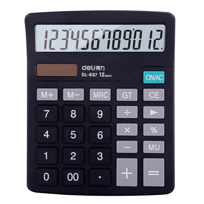 得 力(deli)837 双电源轻便桌面计算器 12位大屏桌面计算机 黑色[6台/组]