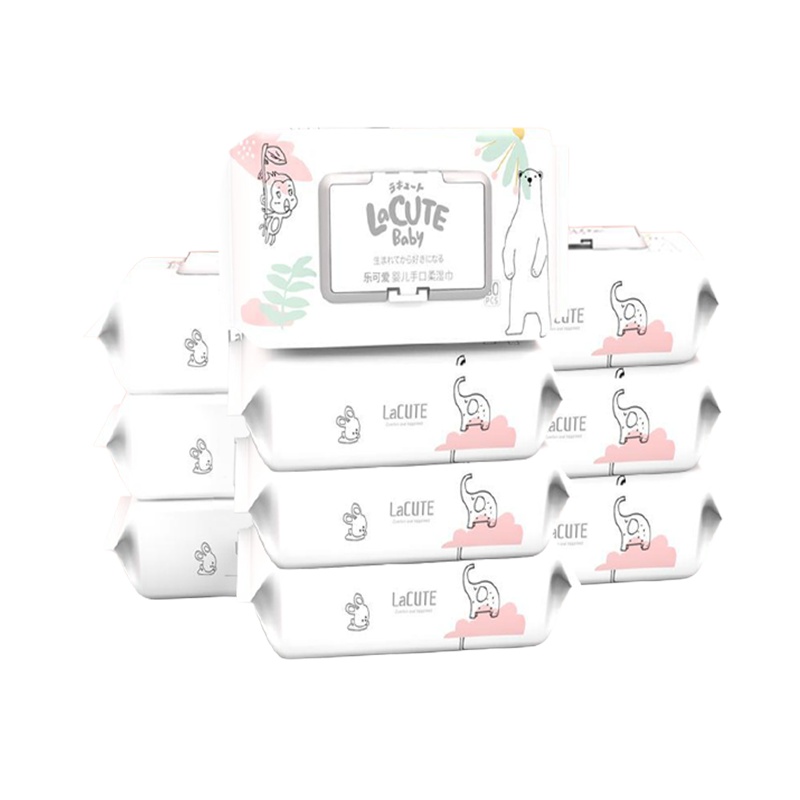 乐可爱婴儿湿巾纸新生幼儿宝宝手口屁专用80抽10大包装家庭实惠装