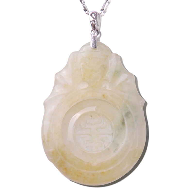 梦克拉Mkela 18k金翡翠吊坠 玲珑福 翡翠挂坠蝙蝠玉坠配18k金扣 白底种 吊坠 翡翠