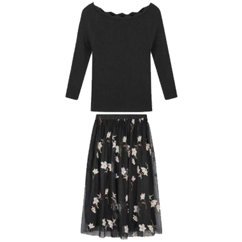 【热卖】秋冬女时尚针织衫毛衣配雪纺半身裙两件套套装60006420