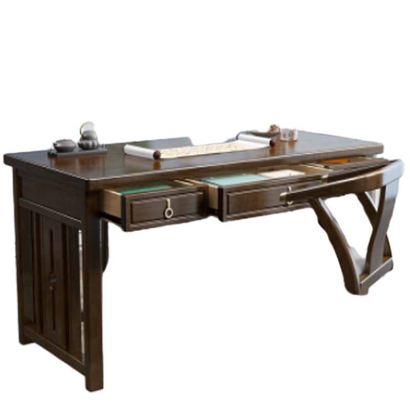 顶鸿DH-HY0401新中式实木书桌办公桌全实木写字台紫壇色 书桌+书椅 140cm*75cm*75cm