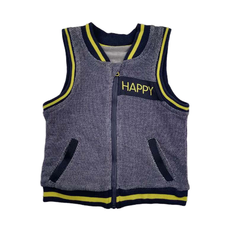 安笛贝乐男童针织马甲百搭款春秋双层马甲麻蓝90-130cm