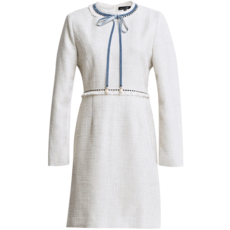 欧昵雪秋冬蝴蝶结圆领名媛小香风高腰连衣裙女短裙