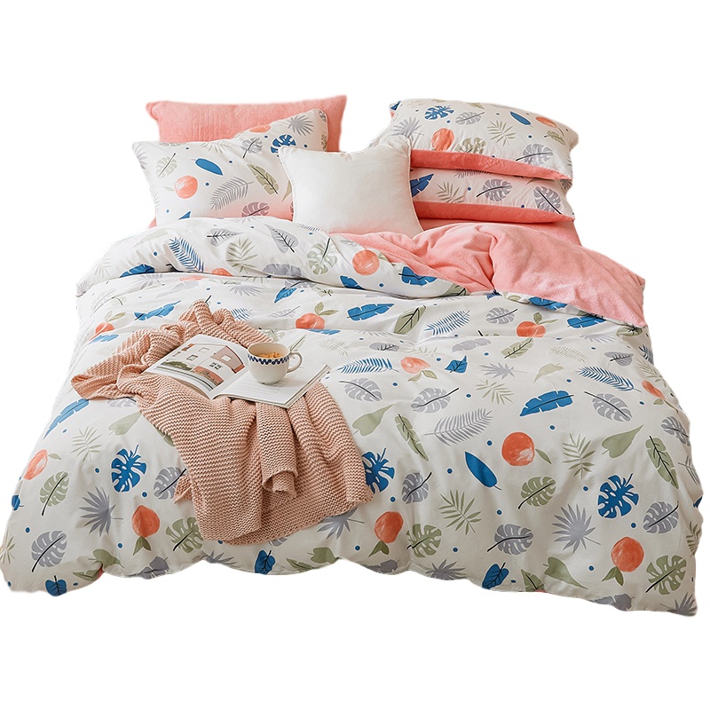 绘窝(HuiWo)家纺 棉加法莱绒卡通ins系列四件套床笠床单款