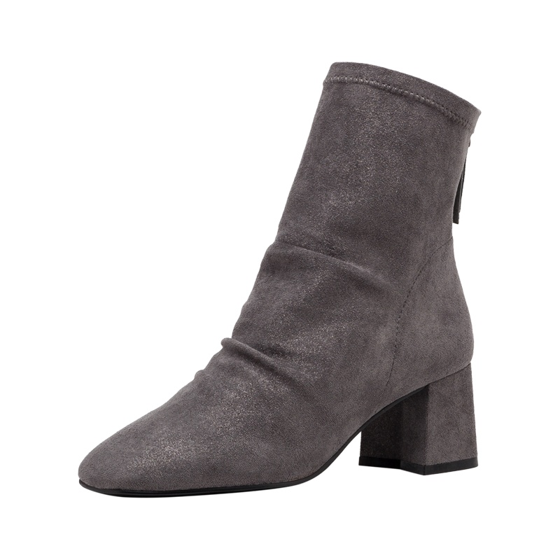 星期六(ST&SAT)旗下方头皱面粗高跟后拉链短靴女DF93116902