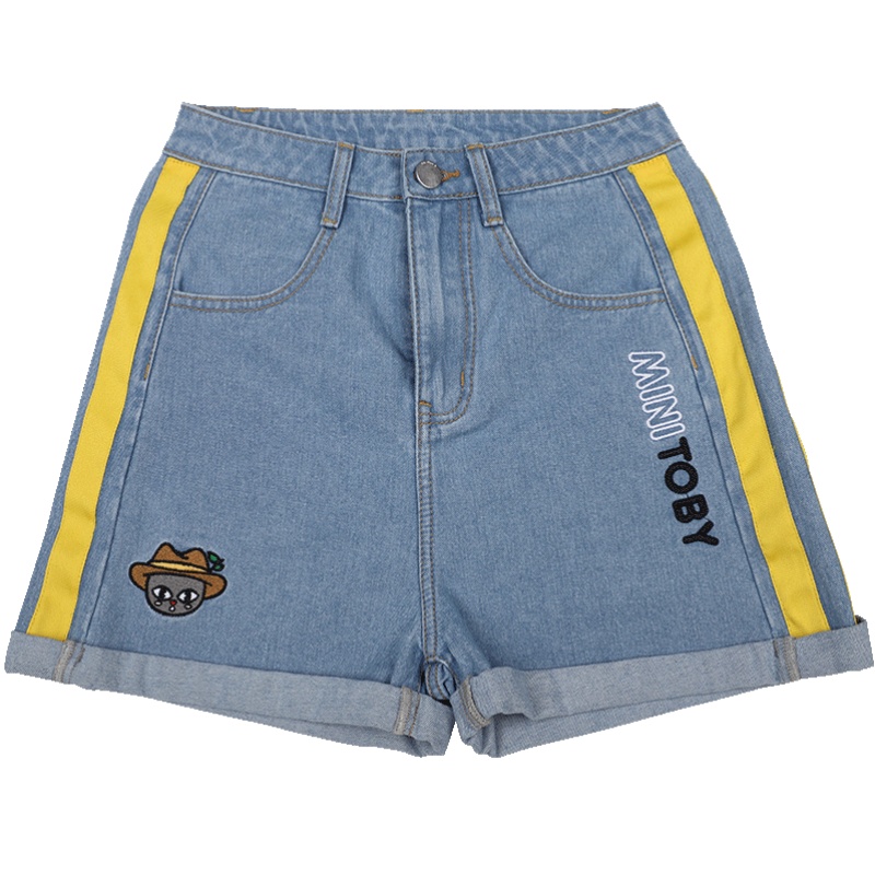 a02新款2020时尚字母刺绣侧边织带卷边牛仔短裤女DTV2D1011PN