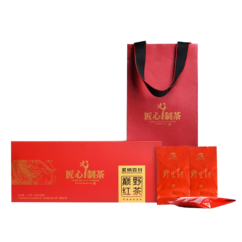 茗纳百川 云南红凤庆滇红茶 茶叶 巅野红茶120克长礼盒装