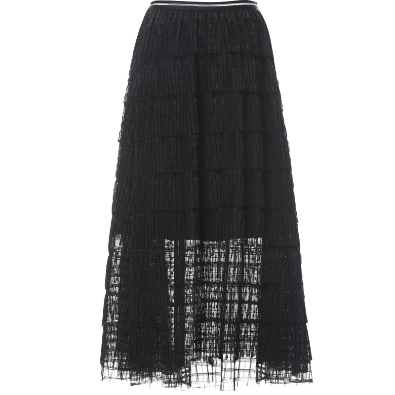 欧昵雪秋装高腰镂空网纱半身裙女中长款多层次蓬蓬蛋糕裙