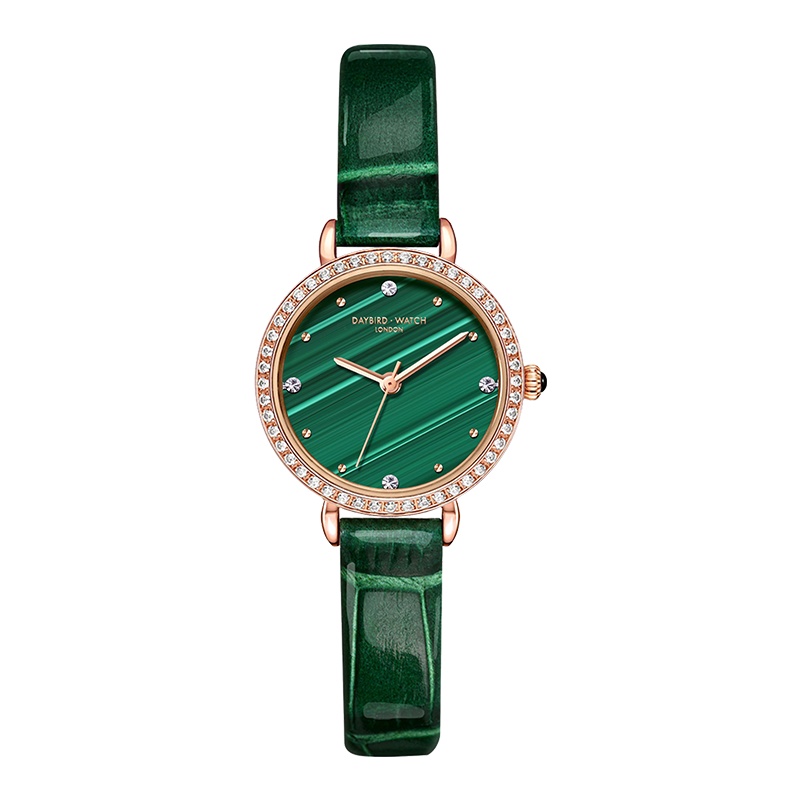 Daybird镶钻女式手表女细带小巧简约气质精致小绿表时尚防水石英女士手表