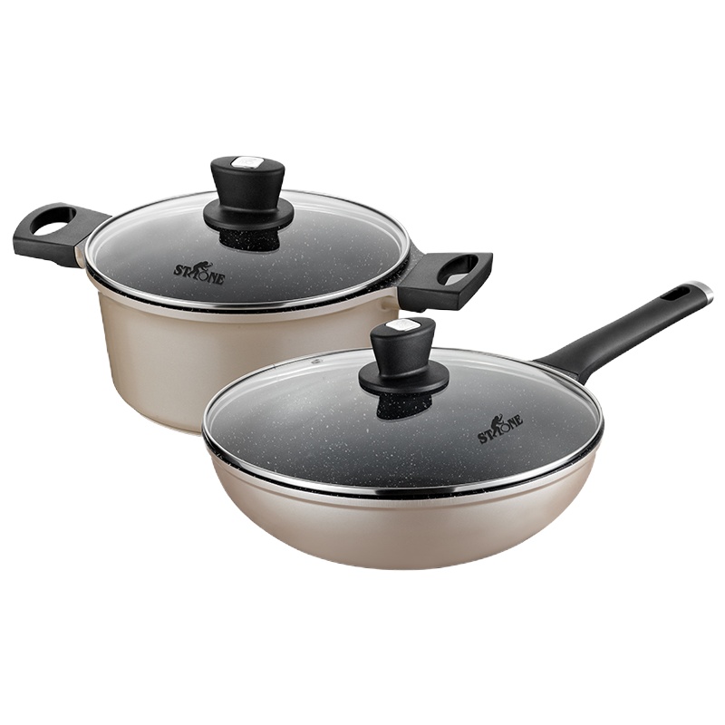 司顿麦饭石色铝铸不粘锅两件套STH075