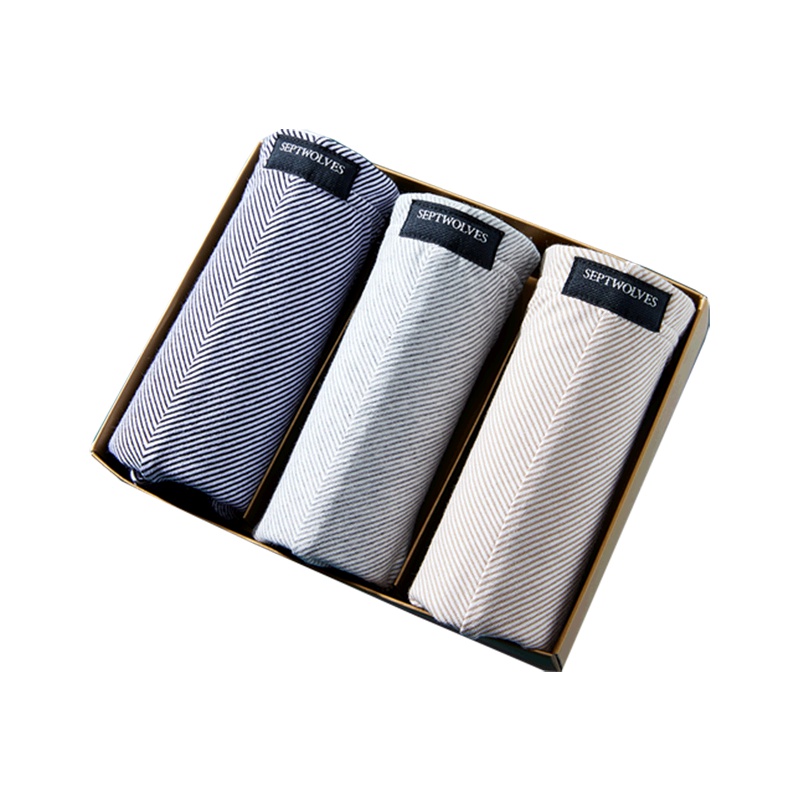 七匹狼 3条装舒适凉感薄款明筋纯色中腰平角纯棉男士内裤