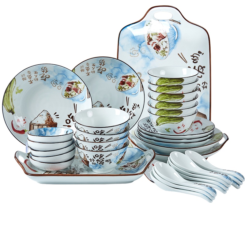 麦可可 日式碗碟套装 家用景德镇陶瓷47头简约创意餐具碗碟碗盘米饭碗汤碗组合装