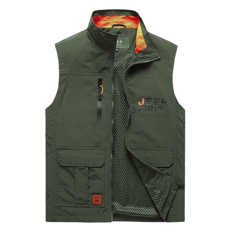 JEEP吉普马甲男2021秋冬新品商务休闲青年大码男士立领马夹导演坎肩户外钓鱼上衣开衫 卡其色