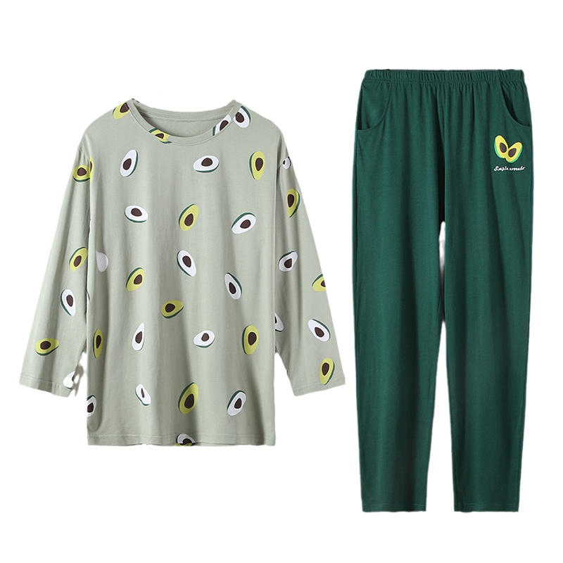 猫人简约印花春秋款长袖长裤女士家居服套装