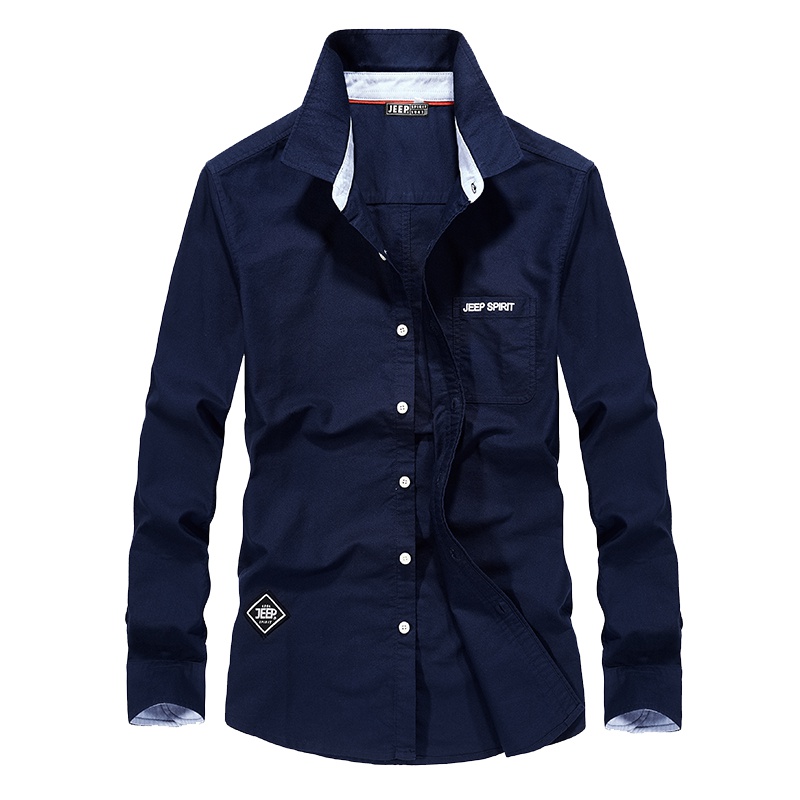 JEEP吉普秋季新款长袖衬衫男青年纯潮流休闲开衫商务免烫衬衣春秋款