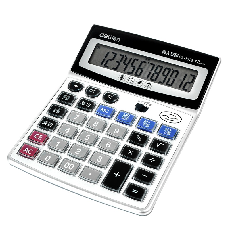 得力(deli)1529语音计算器多功能语音财务大屏幕大按键12位数计算机办公用品带电池