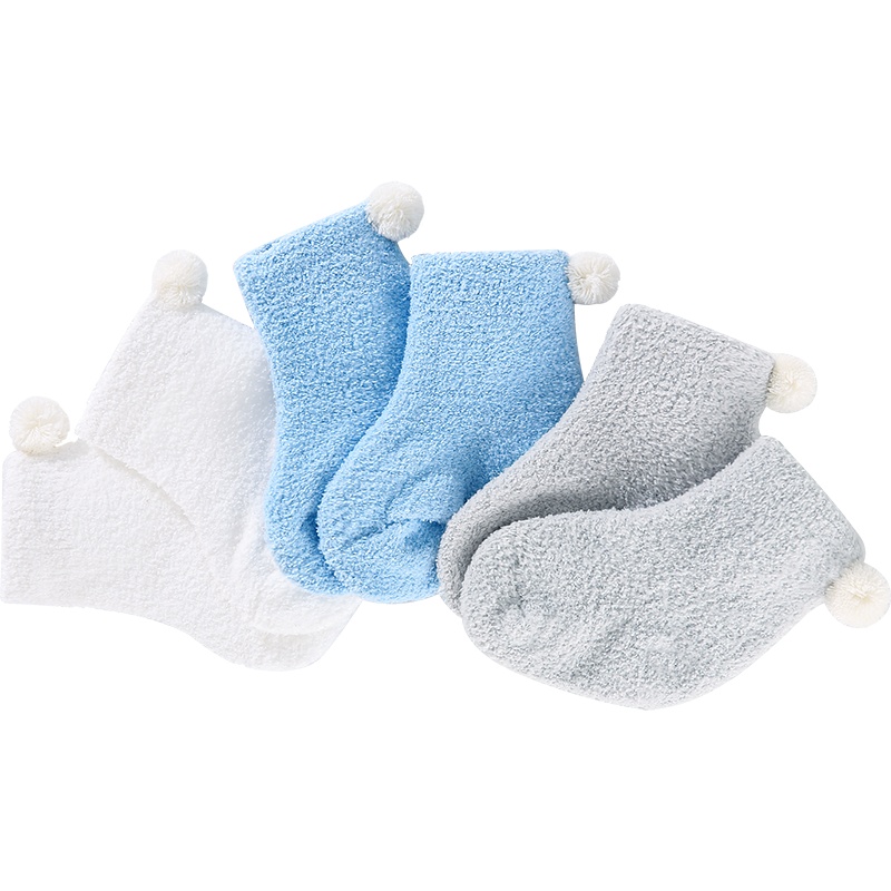 Aengbay新生婴儿袜子冬季保暖冬天款纯棉宝宝棉袜可爱超萌
