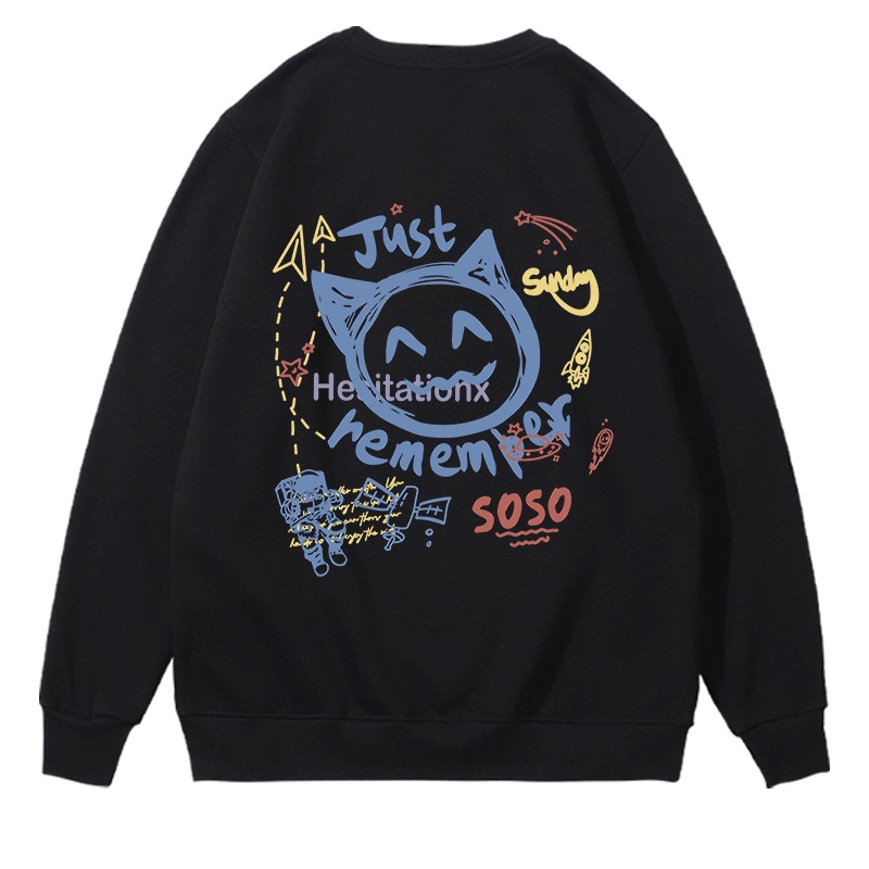 DEBRAND潮牌圆领卫衣新款纯棉100趣味印花冬加绒加厚百搭情侣外套