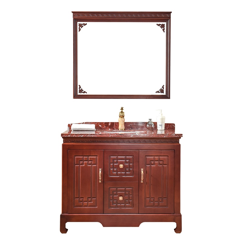 恒妙实木落地浴室柜组合橡木洗脸盆洗手池卫生间仿古卫浴柜面盆简约现代台盆柜新中式大理石