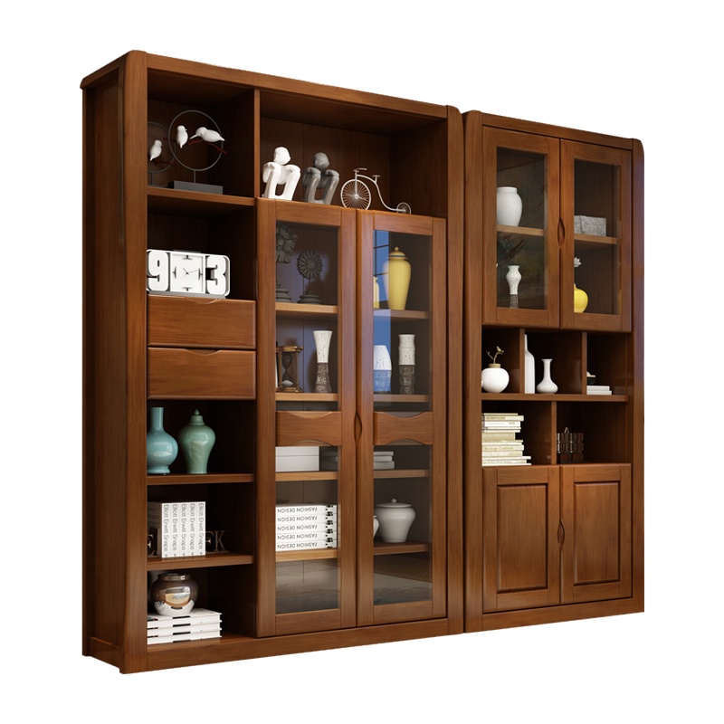 月影梳桐实木书柜现代中式组合书橱两门三门置物书架办公室多层储物柜